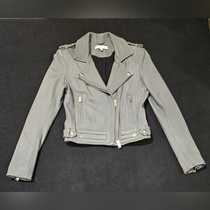 IRO Ashville Gray Lamb Leather Moto Biker Jacket Size 38